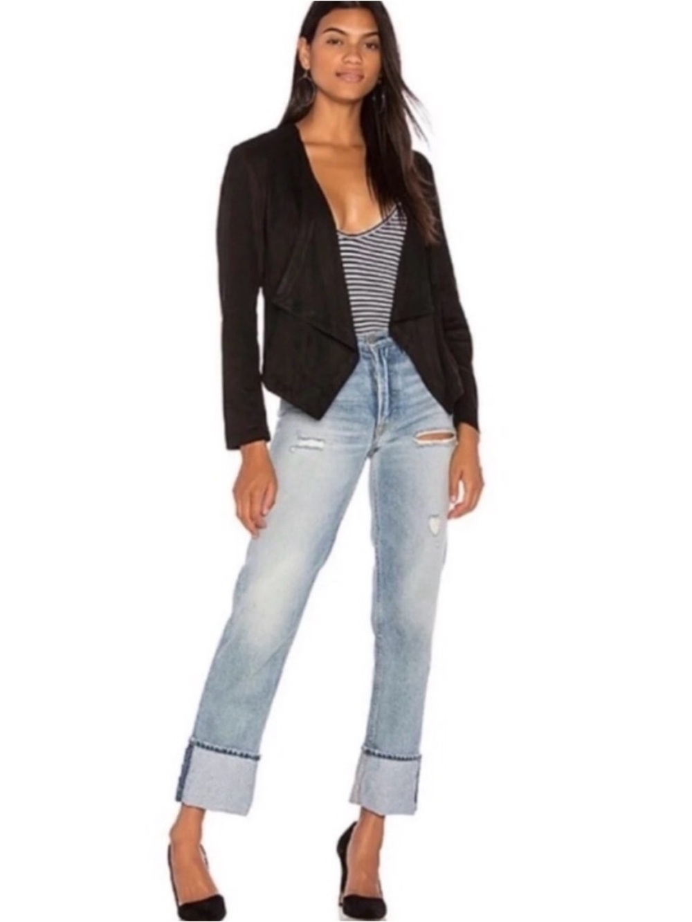 Jack by BB Dakota Black Draped Open-Front Blazer size small